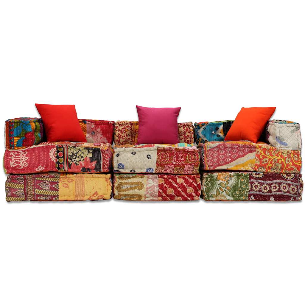 2-Sitzer Modularer Pouf Patchwork Stoff