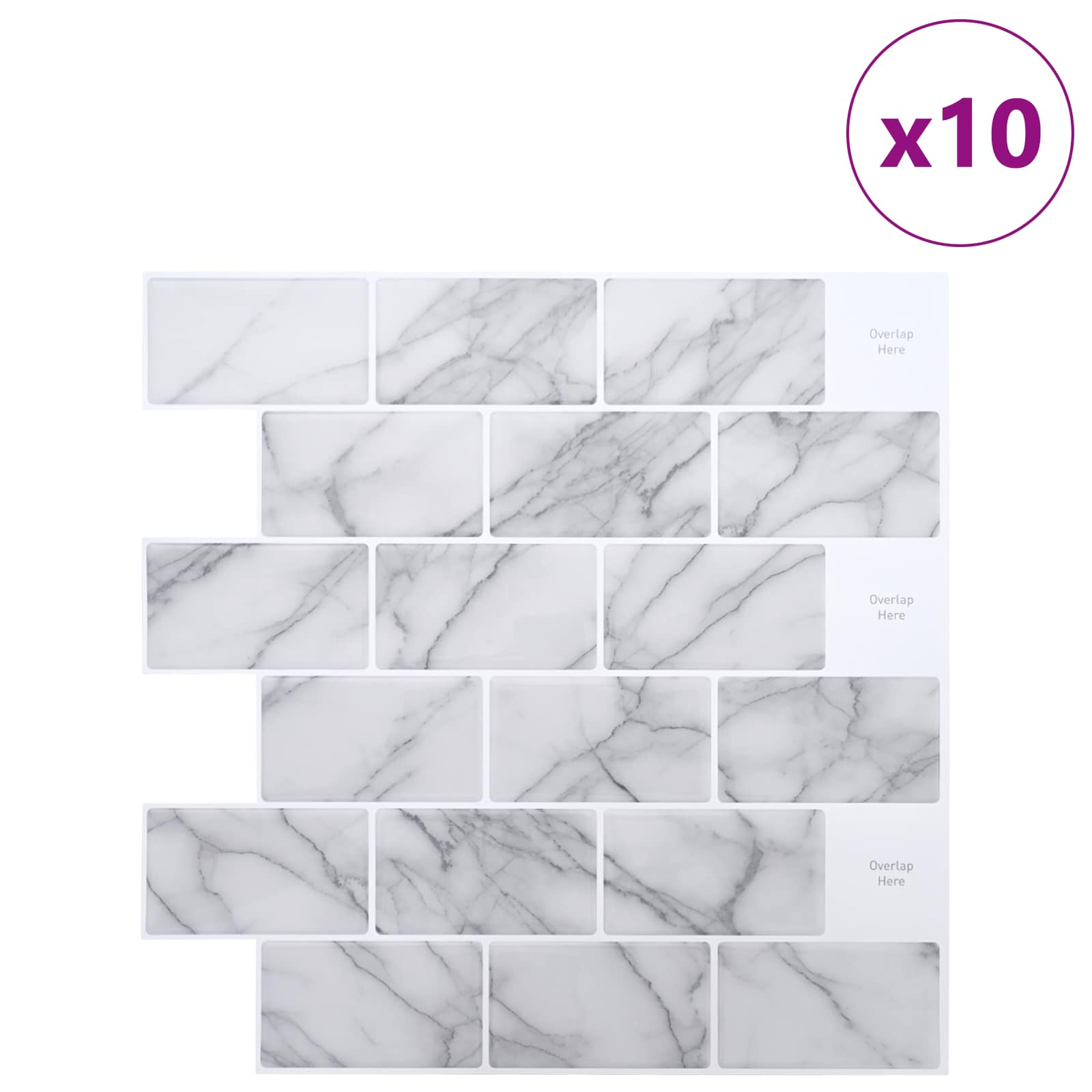 U-Bahn-Fliese 10 pcs Weiß Grau 30 x 30 cm Polyurethan und PET