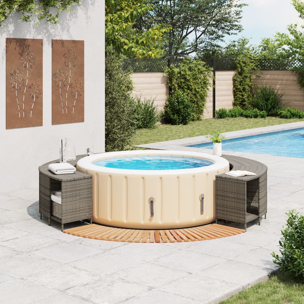 Whirlpool-Umrandung Schwarz Poly-Rattan und Massivholz Akazie