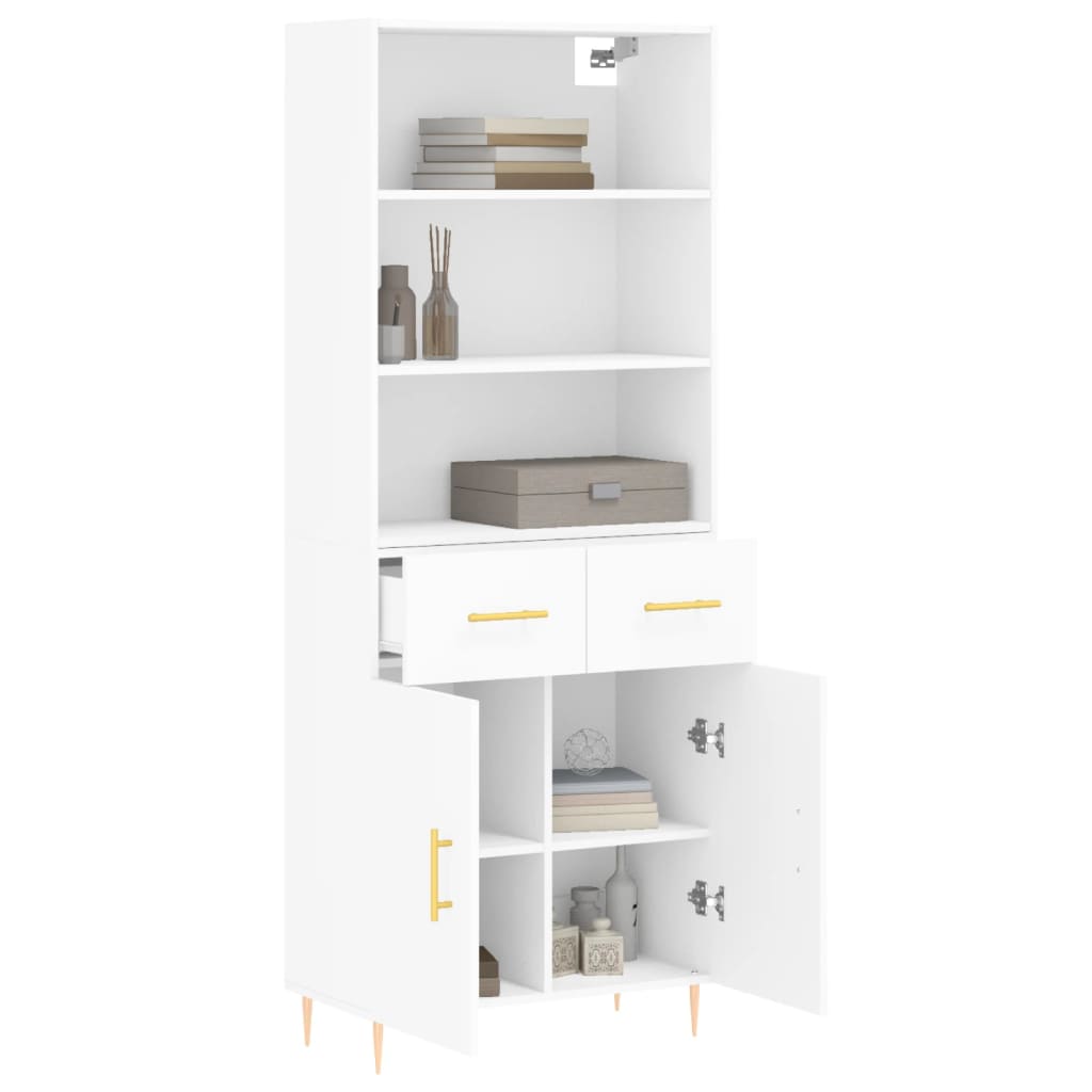 Highboard Hochglanz-Weiß 69,5x34x180 cm Holzwerkstoff