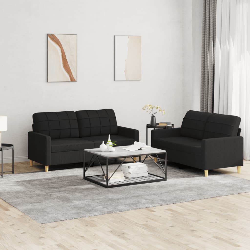 3-tlg. Sofagarnitur mit Kissen Creme Stoff