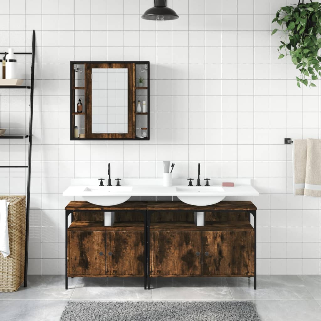3-tlg. Badmöbel-Set Schwarz Holzwerkstoff