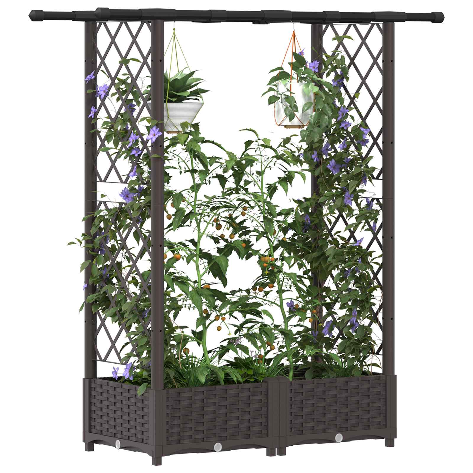 Hochbeet mit Rankgitter und Dach Braun 124 x 40 x 123 cm PP