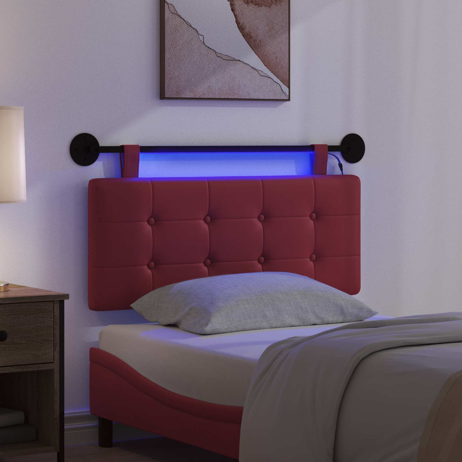 Hängendes Kopfteil Mit LED Licht Creme Kunstleder