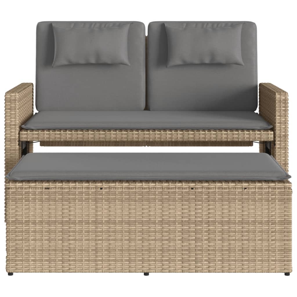 Gartenbank Verstellbar mit Kissen Schwarz Poly Rattan