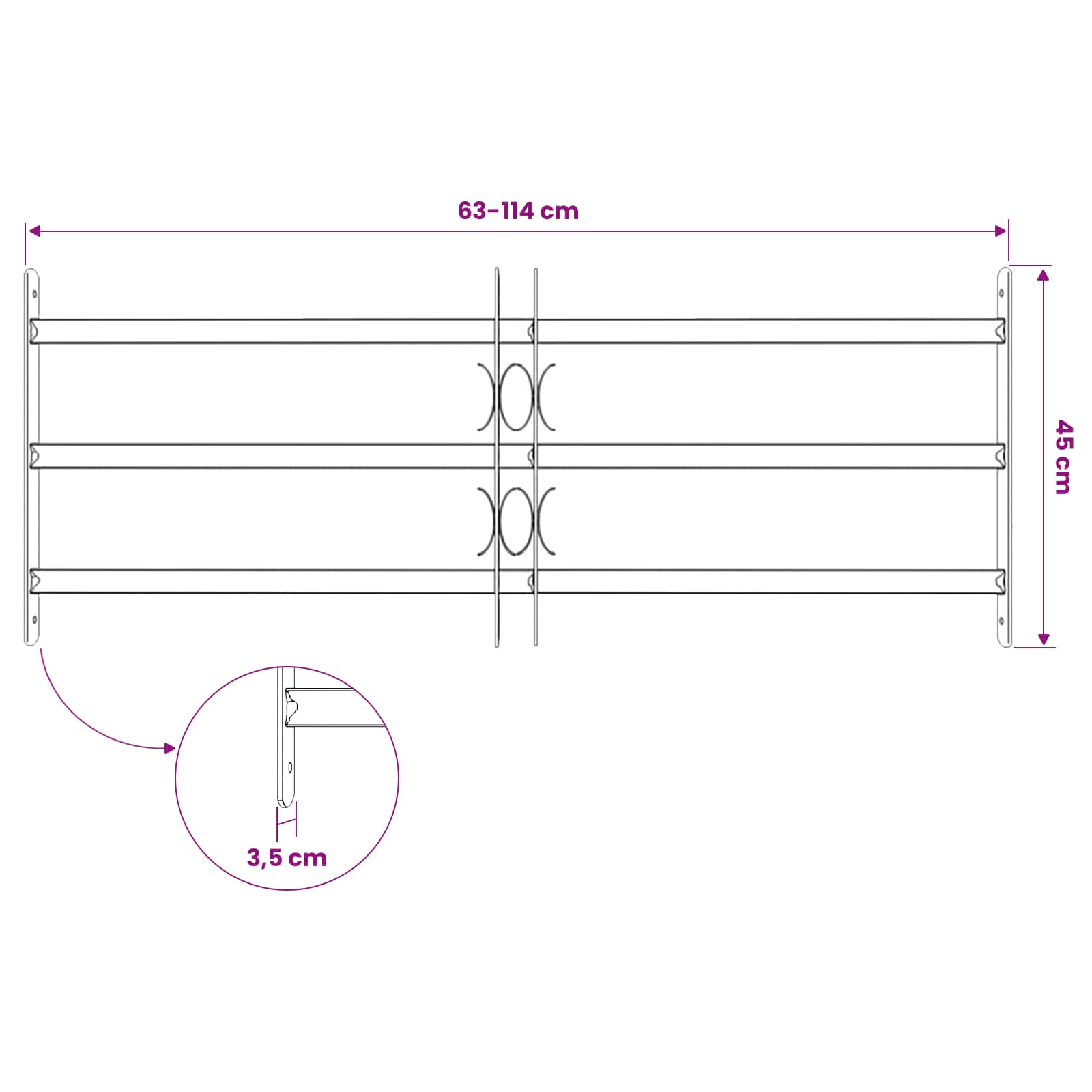 Fenstergitter 76 x 30 cm Pulverbeschichteter Stahl Schwarz