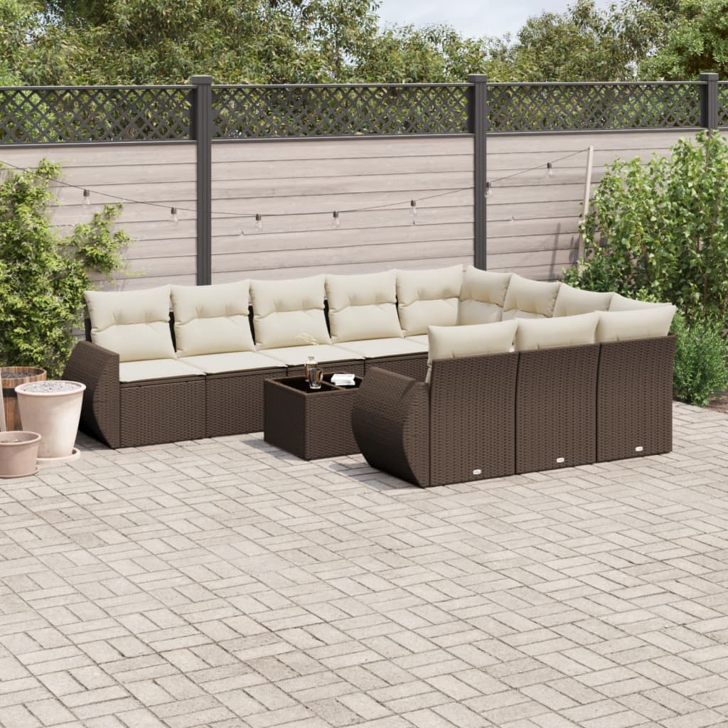 10-tlg. Garten-Sofagarnitur mit Kissen Schwarz Poly Rattan