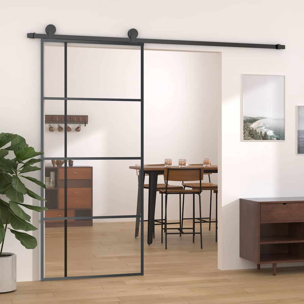 Schiebetür ESG-Glas und Aluminium 76x205 cm Schwarz