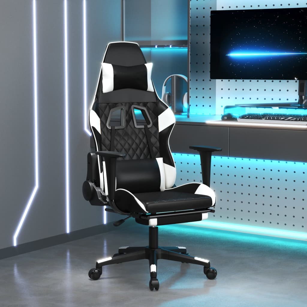 Gaming-Stuhl mit Massagefunktion Schwarz und Blau Kunstleder