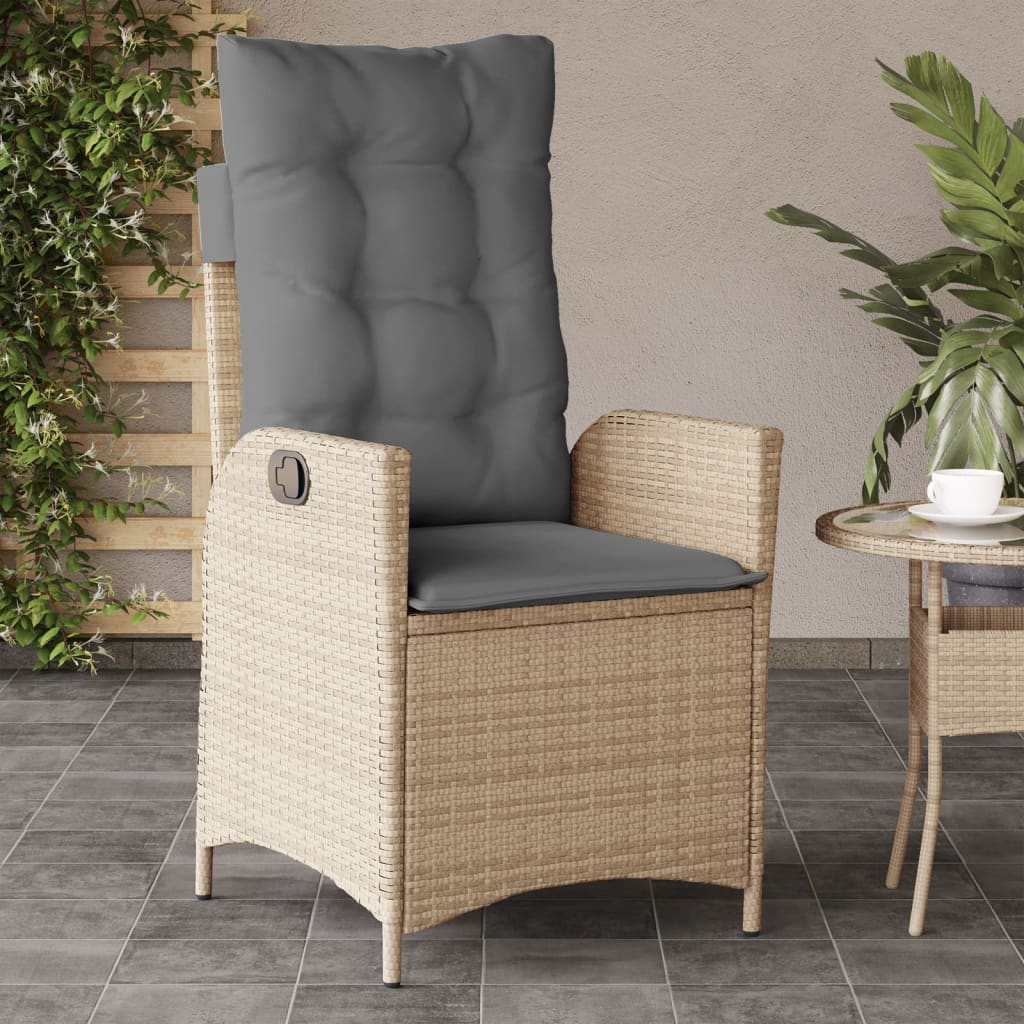 Gartensessel Verstellbar mit Kissen Schwarz Poly Rattan