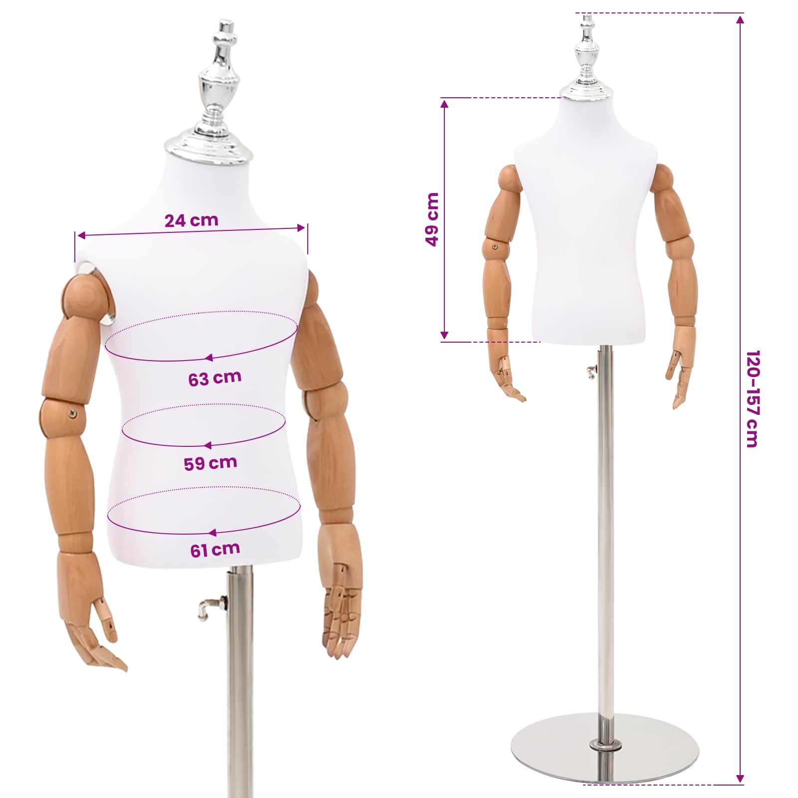 Verstellbares 120-150 cm Mannequin mit Basis Unisex PP Weiß