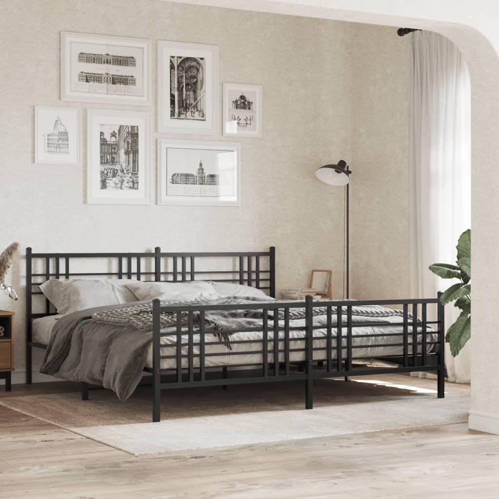 Bettgestell mit Kopf- und Fußteil Metall Schwarz 90x200 cm