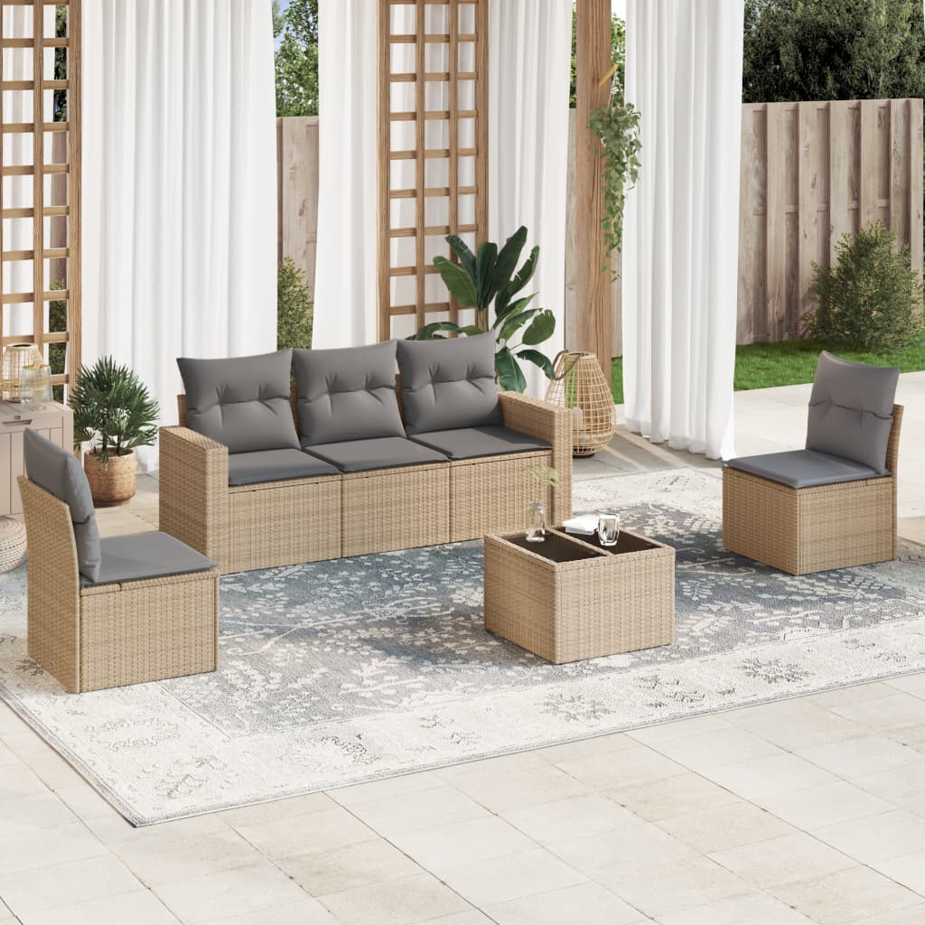 5-tlg. Garten-Sofagarnitur mit Kissen Schwarz Poly Rattan