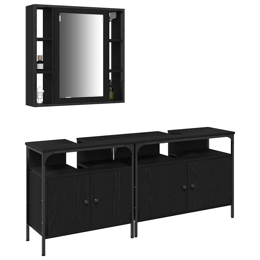 3-tlg. Badmöbel-Set Schwarz Holzwerkstoff