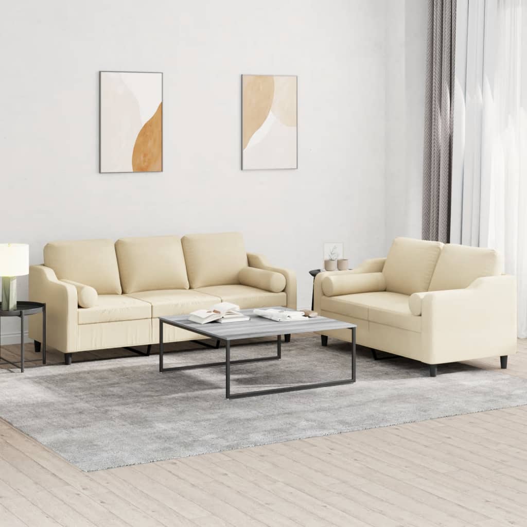 3-tlg. Sofagarnitur mit Kissen Braun Stoff