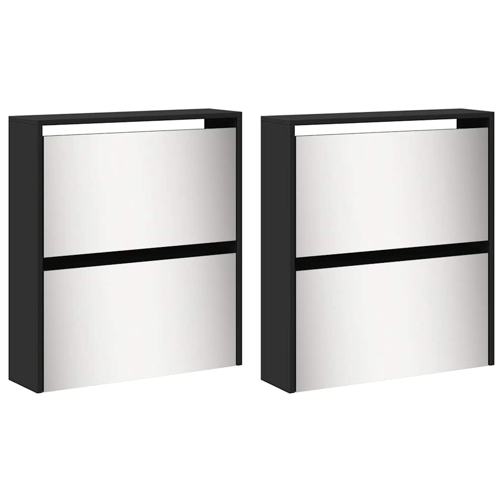 Schuhschrank mit 4 Fächern Spiegel Eiche 63×17×134 cm