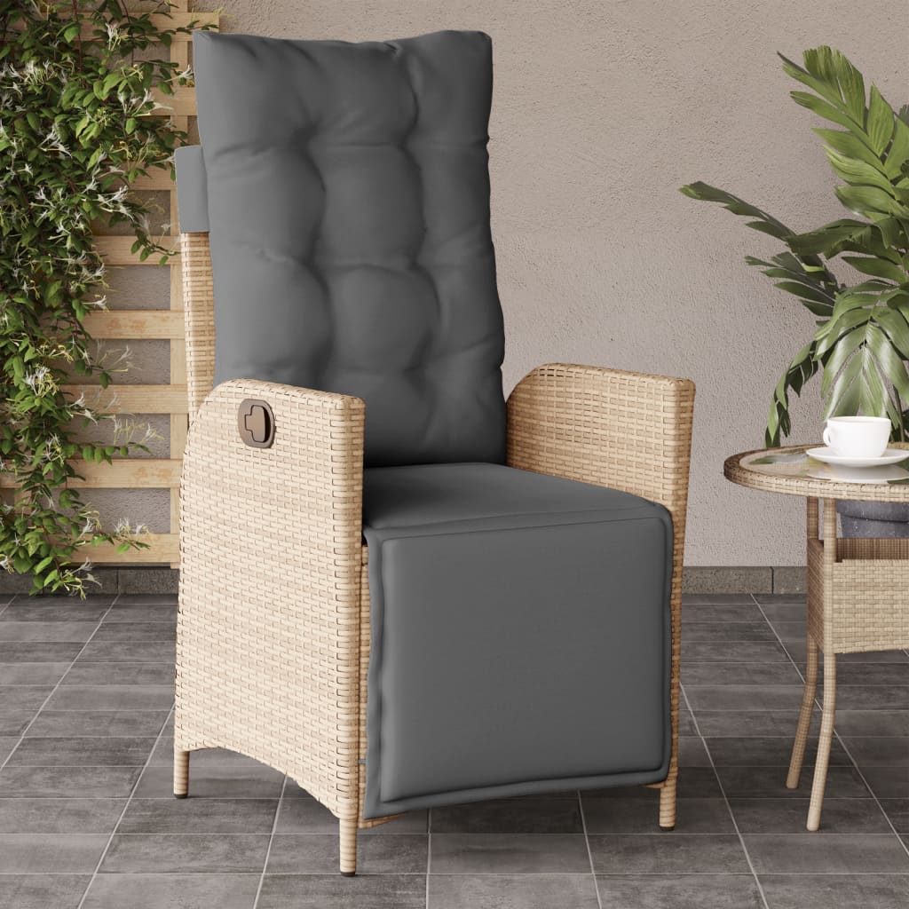 Gartensessel Verstellbar mit Kissen Schwarz Poly Rattan