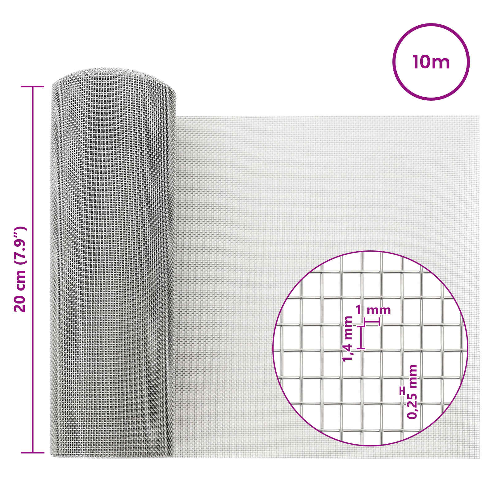 Drahtzäune 100 x 500 cm Mesh Edelstahl 201 Silber