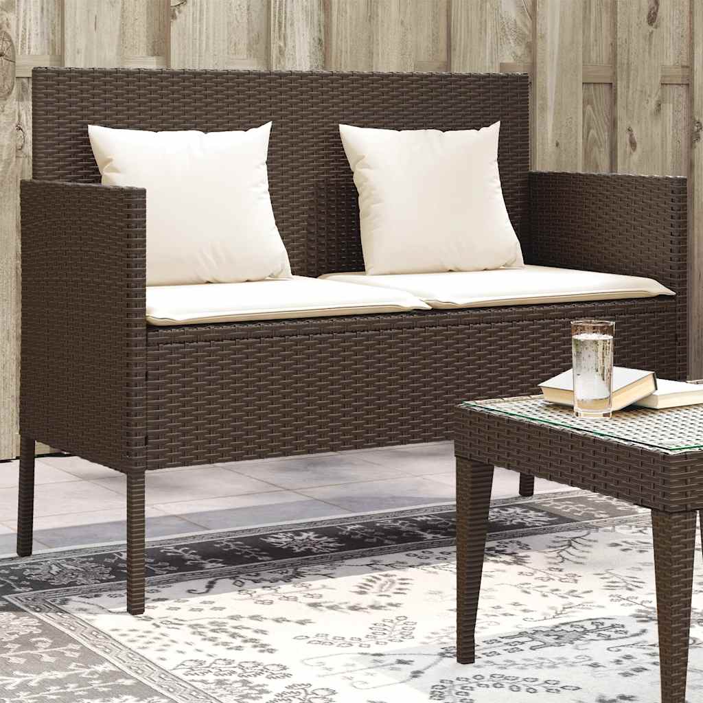 Gartenbank mit Kissen Schwarz Poly Rattan