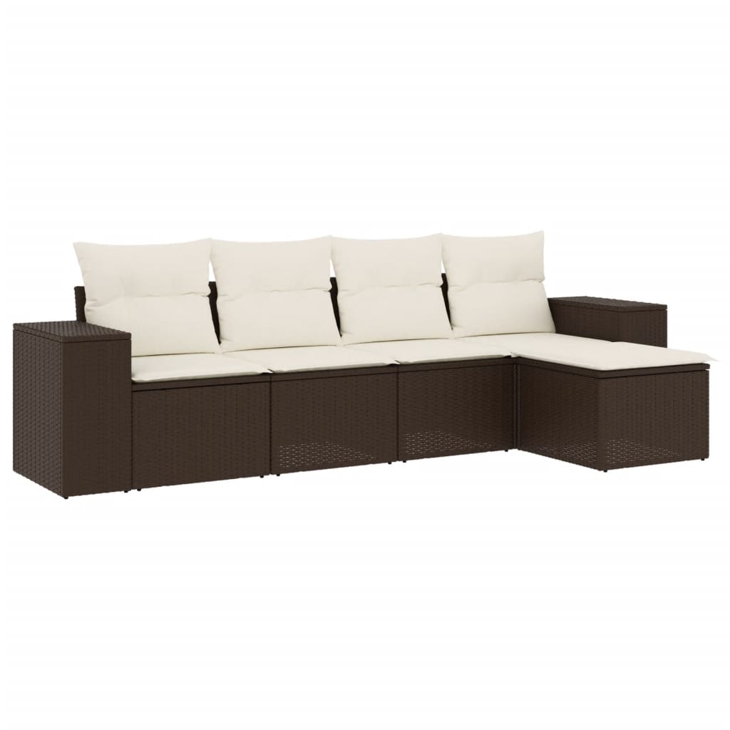 5-tlg. Garten-Sofagarnitur mit Kissen Schwarz Poly Rattan