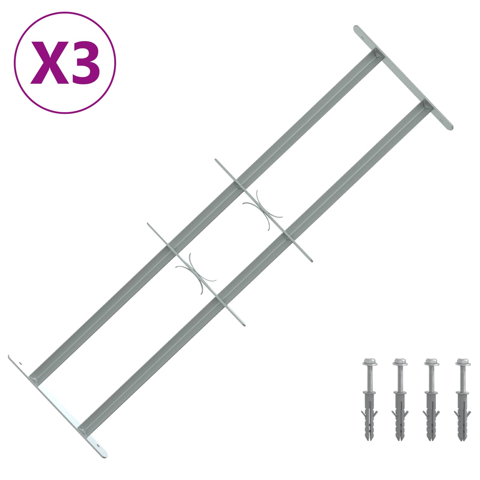 Fenstergitter Verstellbar mit 3 Querstäben 500-650 mm