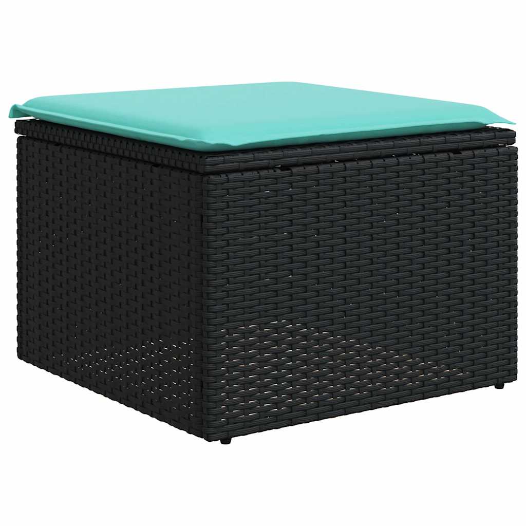 10-teiliges Gartensofa-Set mit Kissen, schwarzes Polyrattan