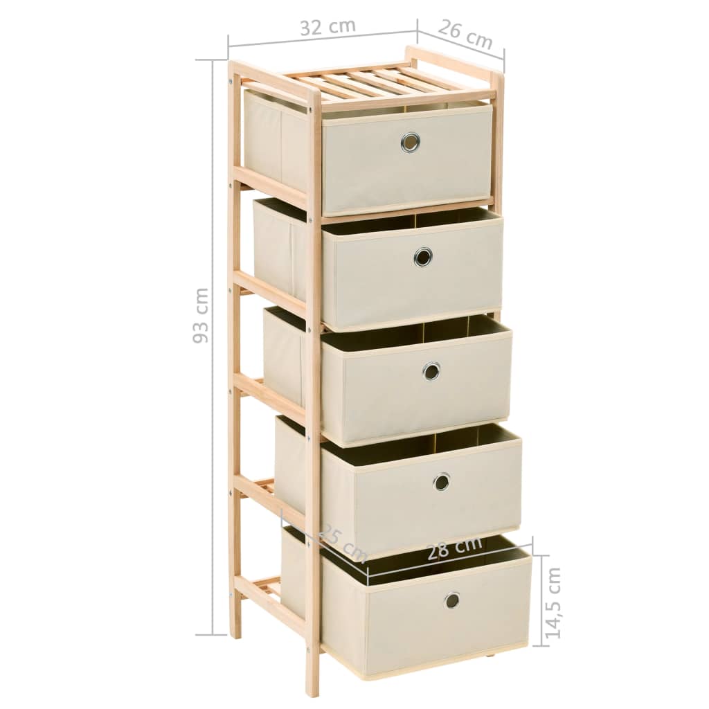 Korb-Kommode mit 3 Stoffkörben Zedernholz Beige