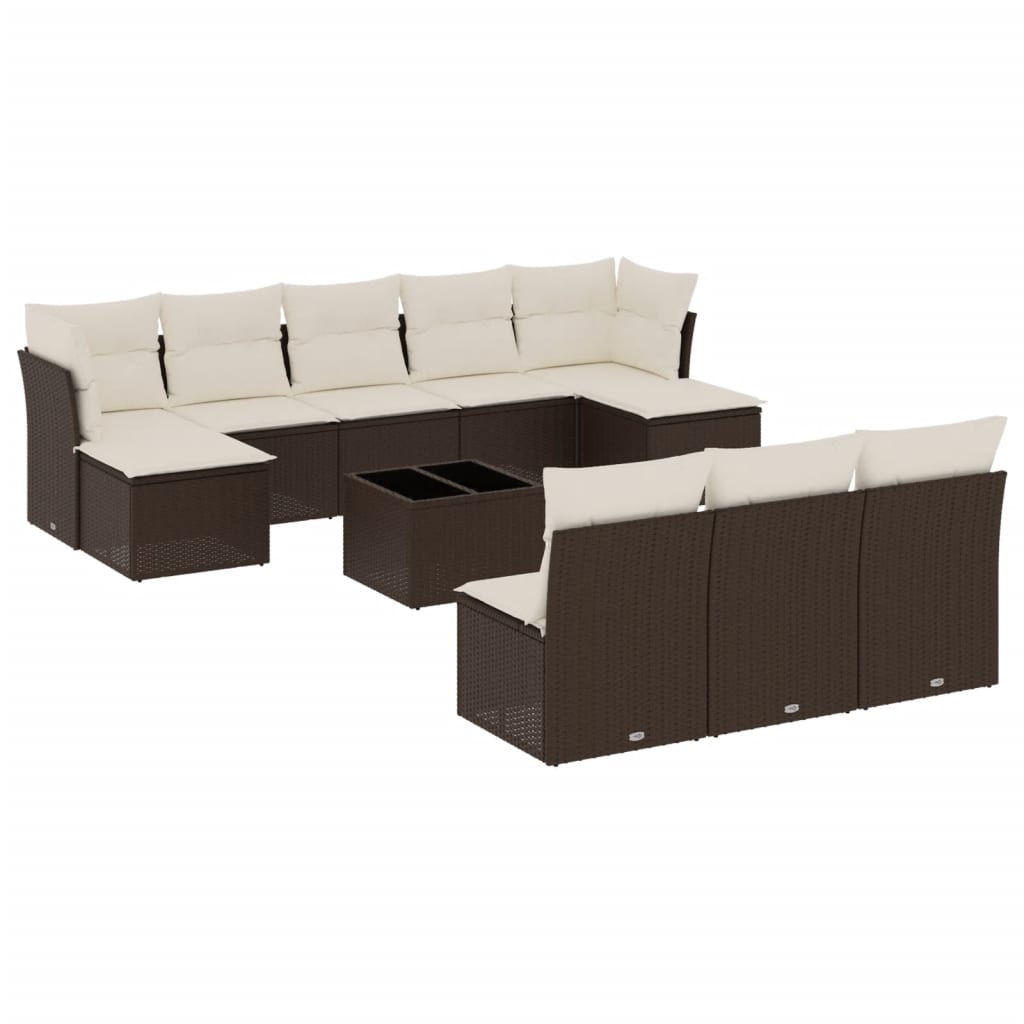 10-tlg. Garten-Sofagarnitur mit Kissen Schwarz Poly Rattan