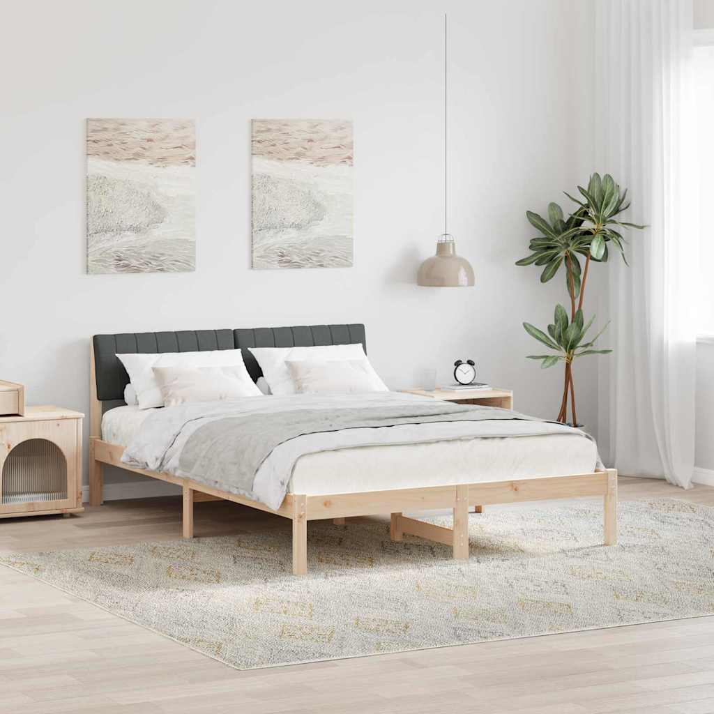 Bettgestell Braun und hellgrau 200 x 200 cm Massivholz Kiefer