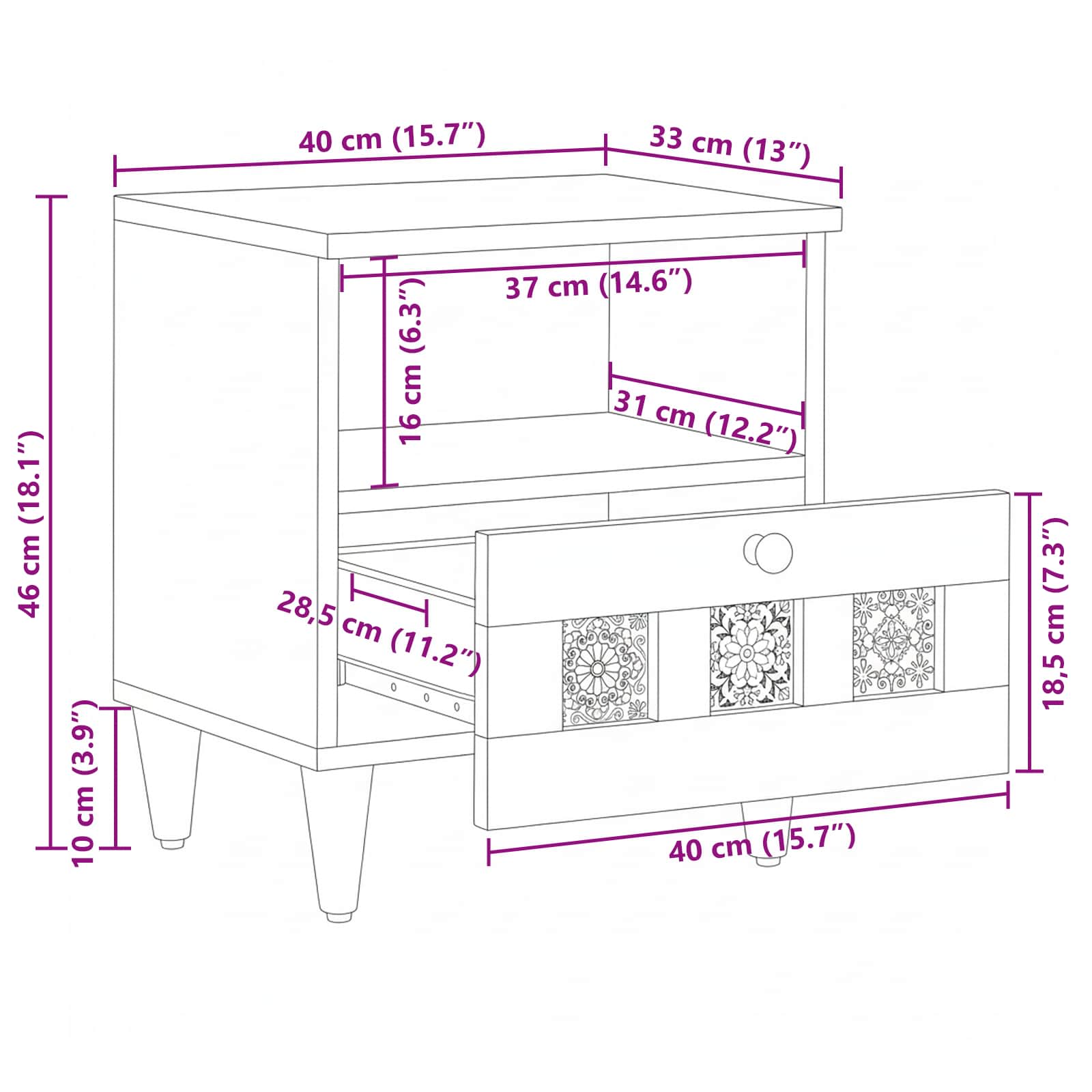 Nachttisch Braun 40 x 33 x 46 cm Massivholz Mango