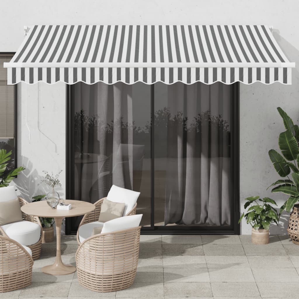 Markise Manuell Einziehbar mit LED 300x250 cm Blau und Weiß