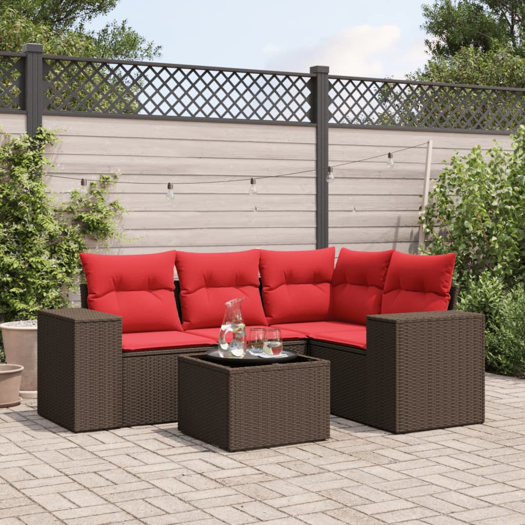 4-teiliges Gartensofa-Set mit Kissen, schwarzes Polyrattan