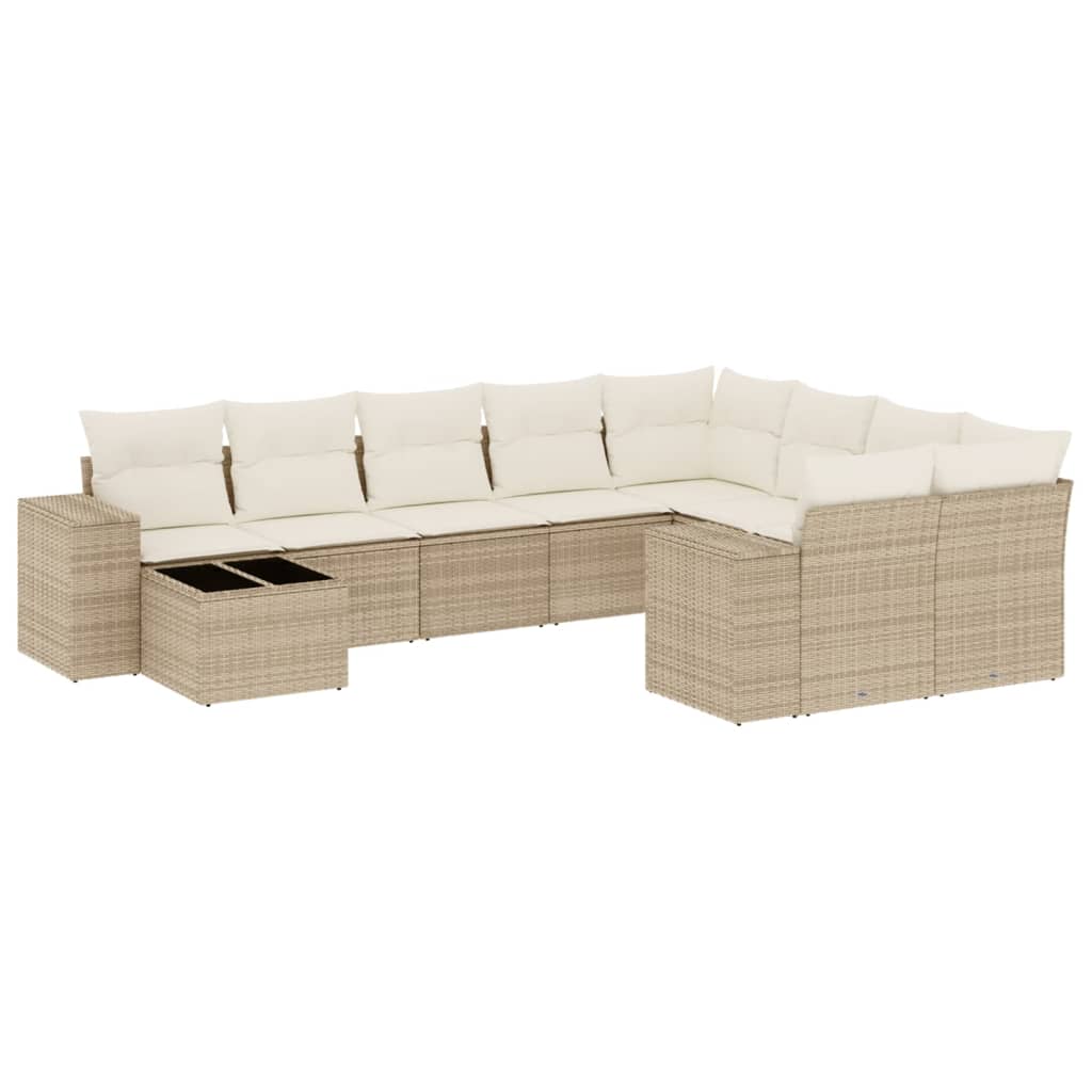10-tlg. Garten-Sofagarnitur mit Kissen Schwarz Poly Rattan
