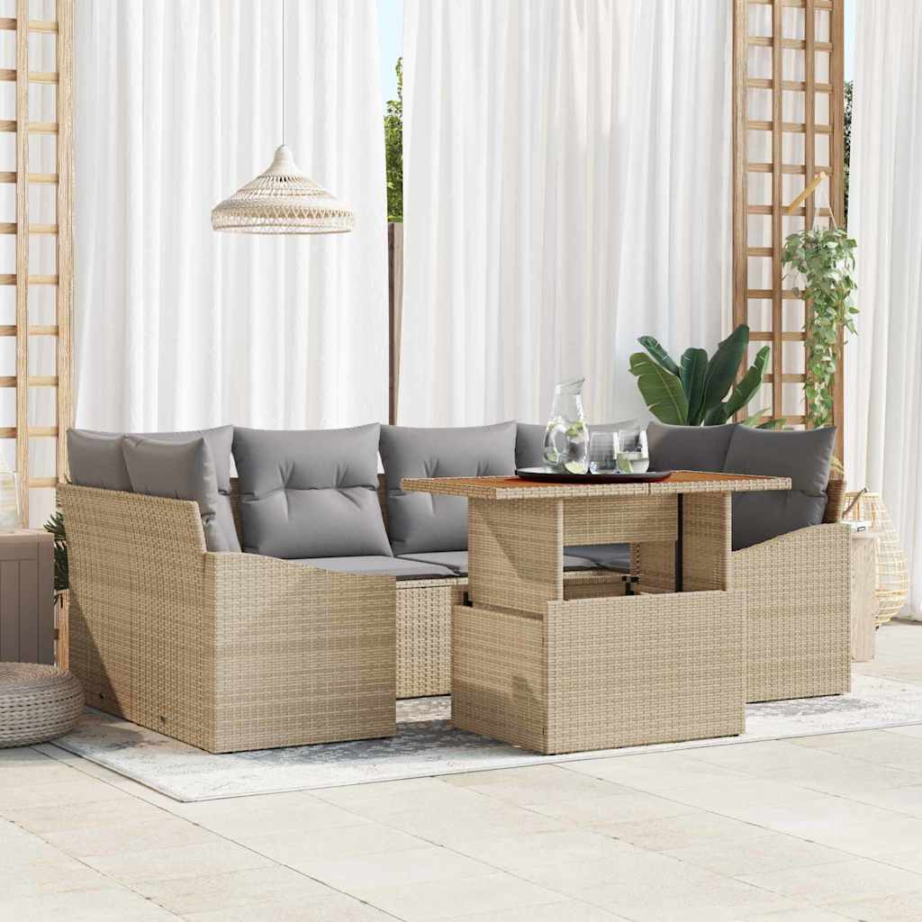 Garten Essgruppe mit Kissen 7 pcs Schwarz und Creme