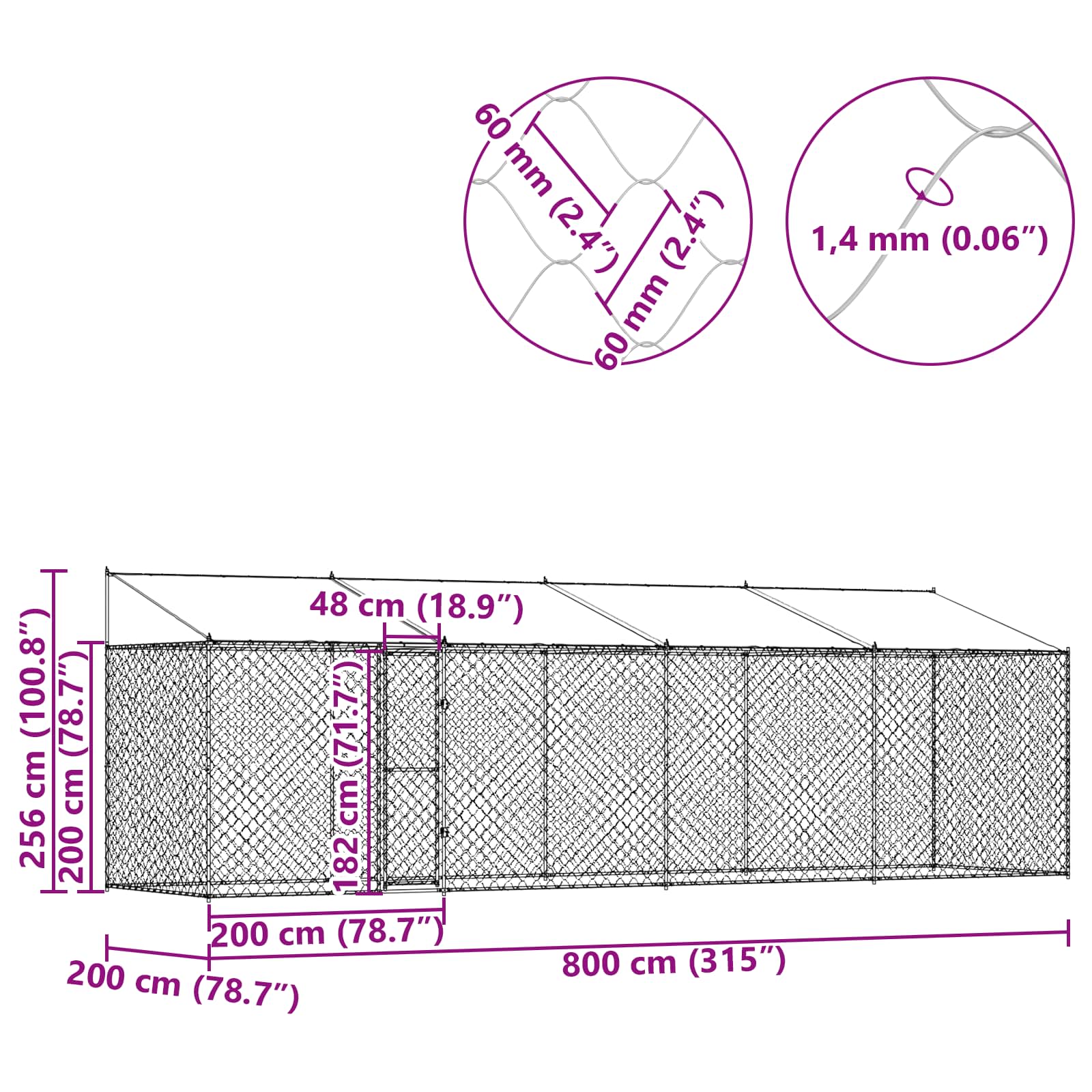 Hundezwinger mit Dach und Tür Grau 2x2x2 m Verzinkter Stahl
