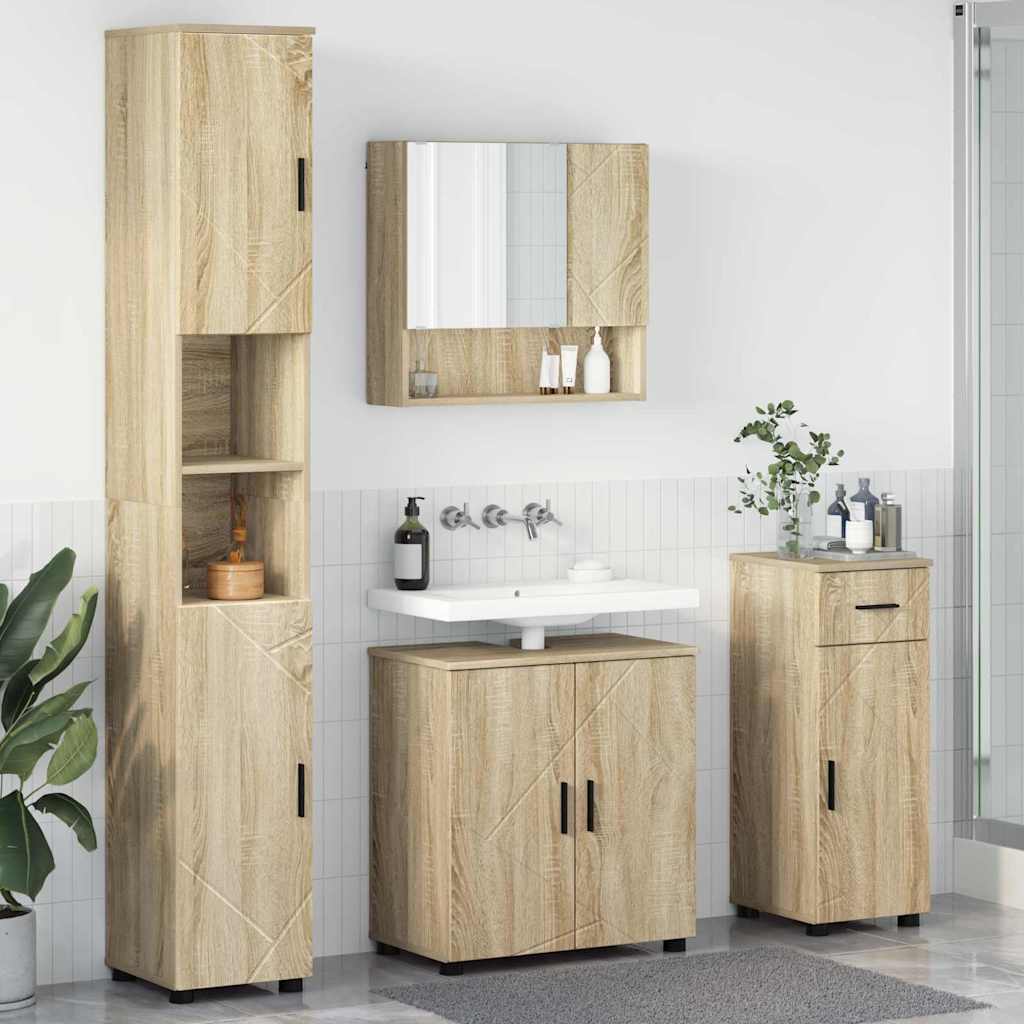 Badezimmermöbel-Set mit Tür 4 pcs Weiß Holzwerkstoff & Metall