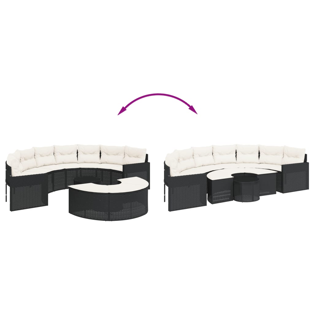 3-tlg. Garten-Sofagarnitur Halbrund Grau Poly Rattan