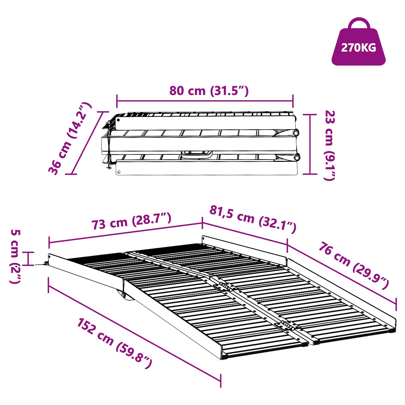Rampe für Rollstühle 270 kg Silber 62 x 73 x 5 cm Aluminium