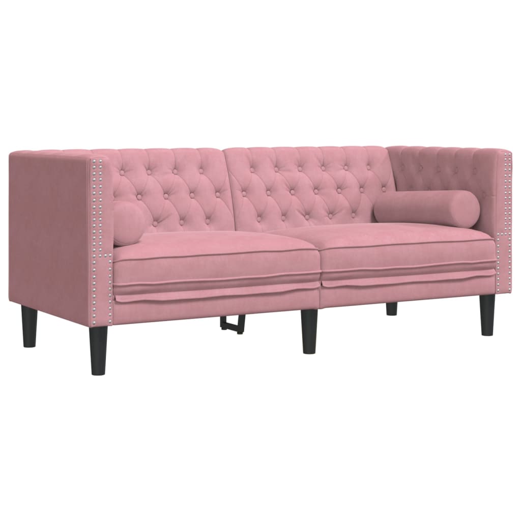 3-tlg. Chesterfield-Sofa-Set mit Nackenrollen Hellgrau Samt