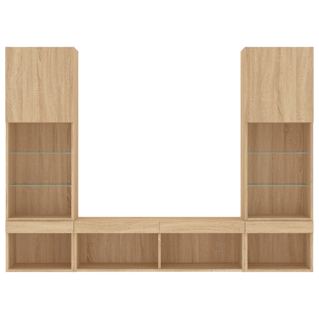 5-tlg. Wohnwand mit LED-Beleuchtung Weiß Holzwerkstoff