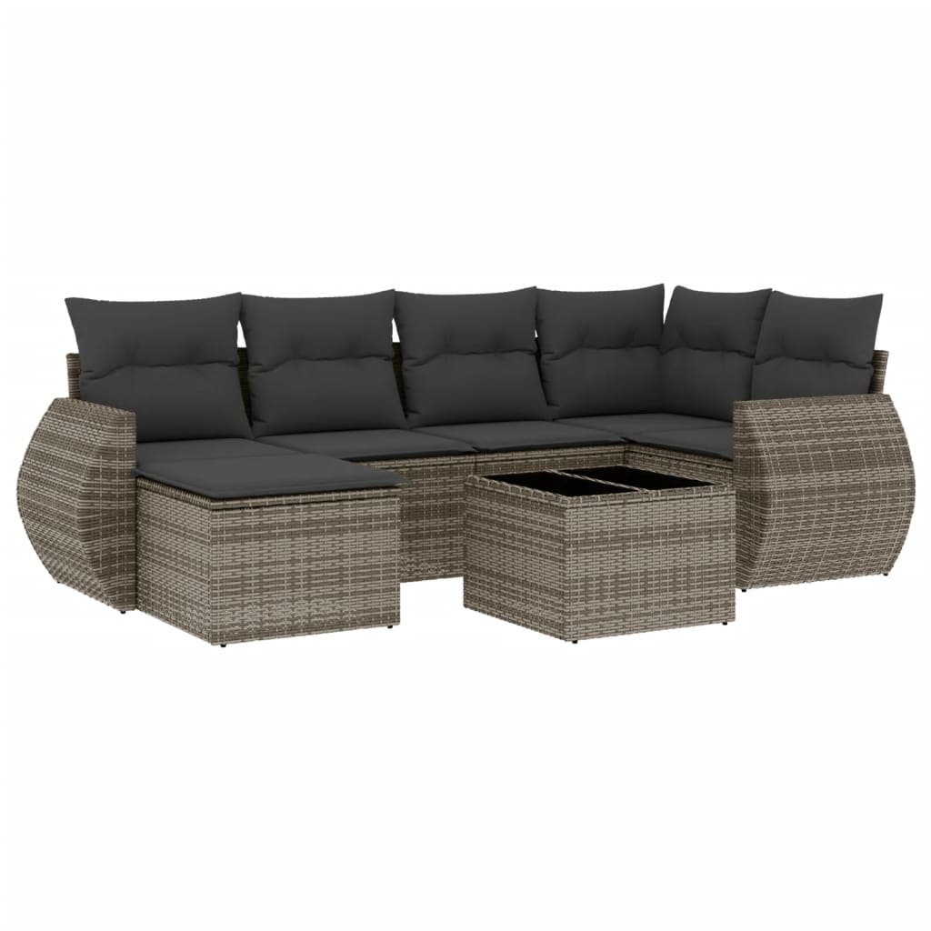 6-tlg. Garten-Sofagarnitur mit Kissen Schwarz Poly Rattan