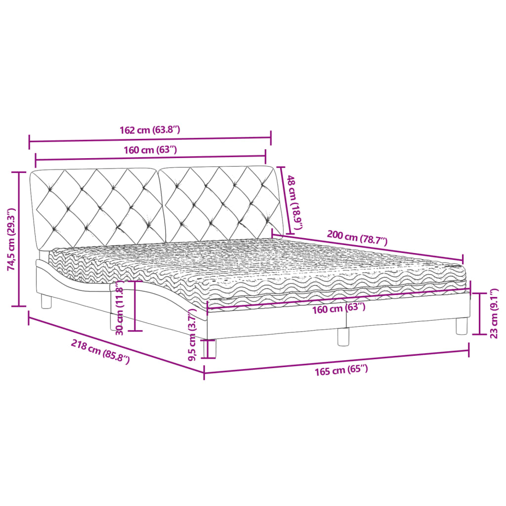 Bett mit Matratze Hellgrau 80x200 cm Samt