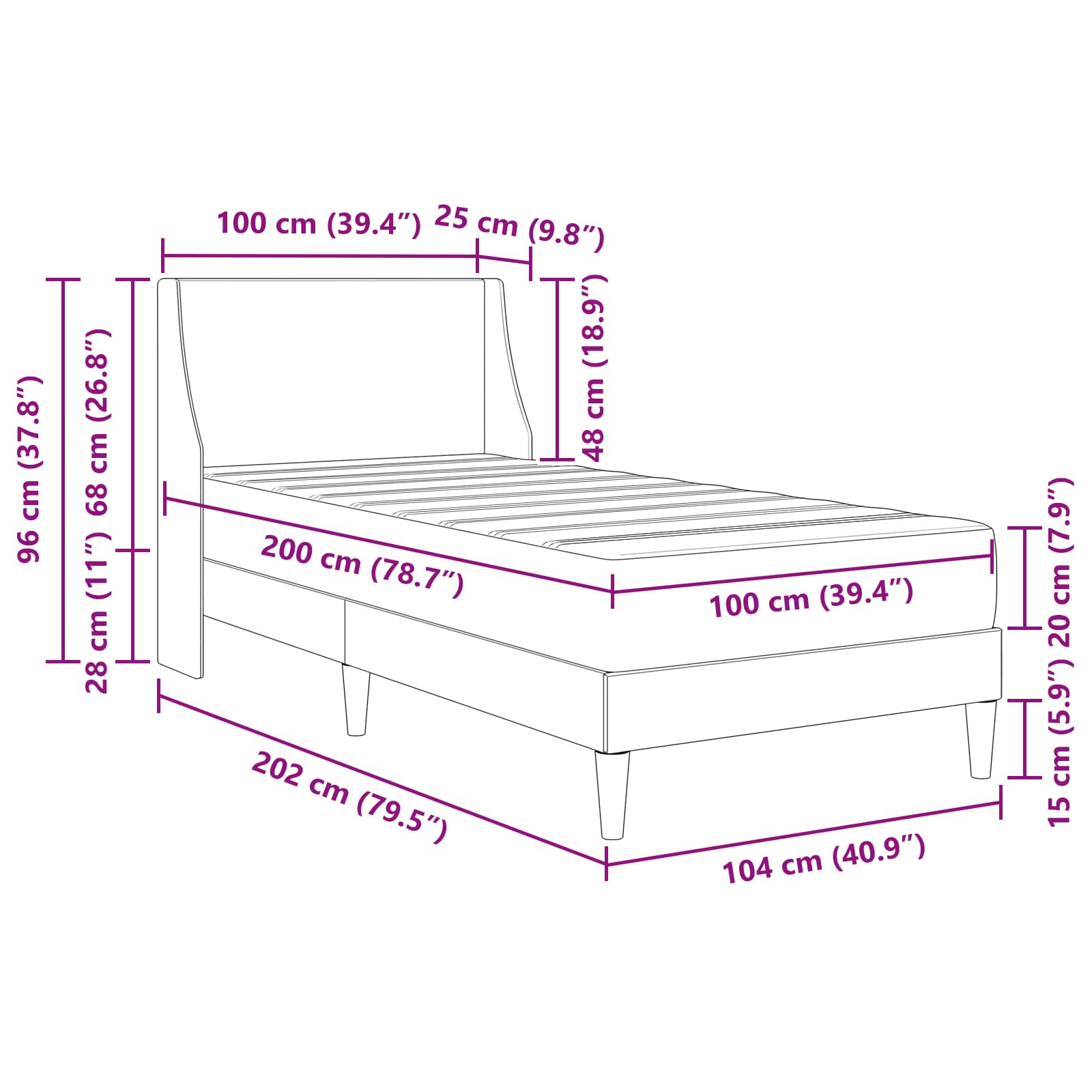Bettgestell mit Matratze Hellgrau 80x 200 cm Polyester