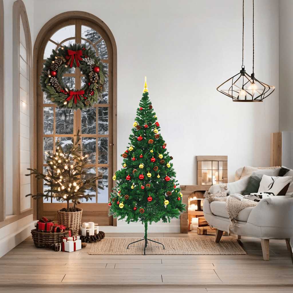 Künstlicher Weihnachtsbaum mit Beleuchtung & Kugeln Grün 150 cm