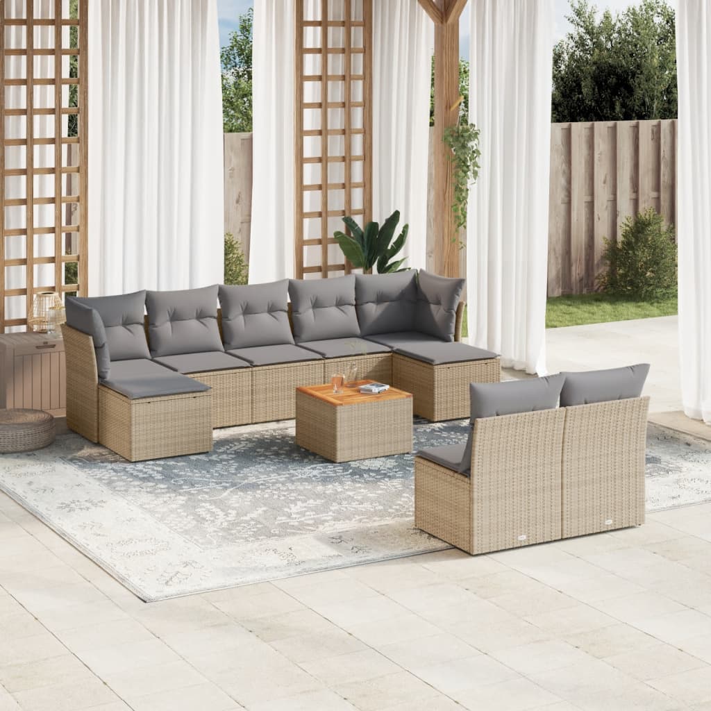 10-tlg. Garten-Sofagarnitur mit Kissen Schwarz Poly Rattan