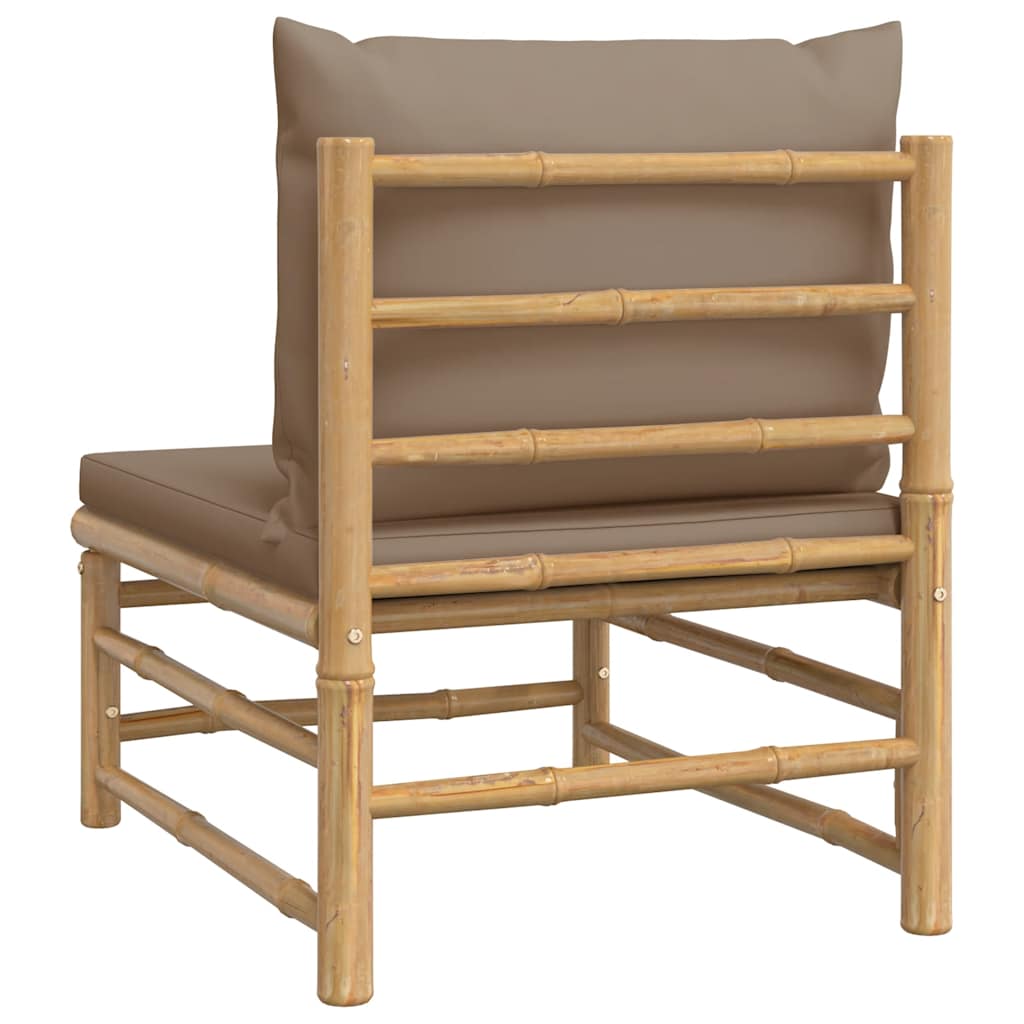3-tlg. Garten-Lounge-Set mit Hellgrauen Kissen Bambus
