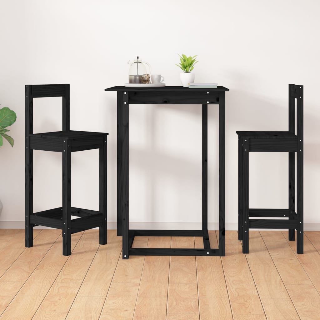 Barstühle 2 Stk. Schwarz 40x40x78 cm Massivholz Kiefer