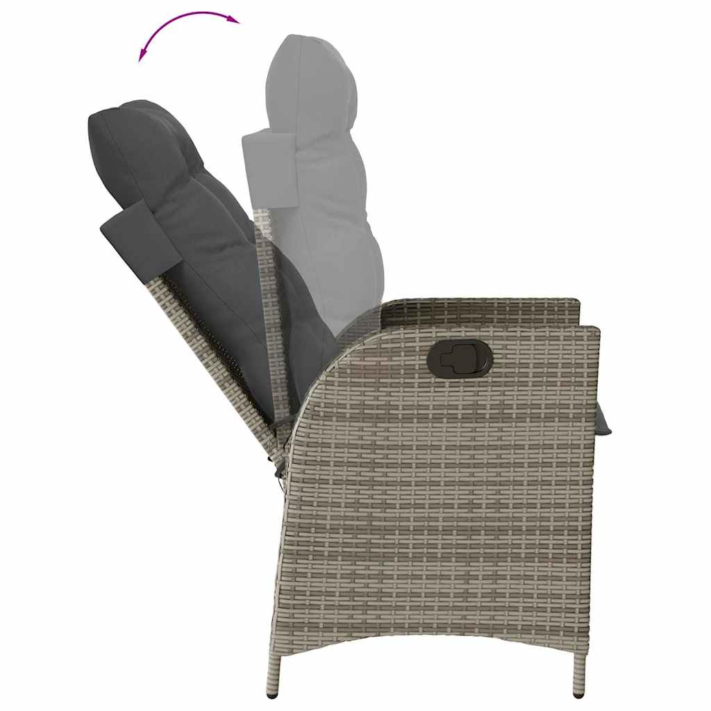 Gartensessel Verstellbar mit Kissen Schwarz Poly Rattan