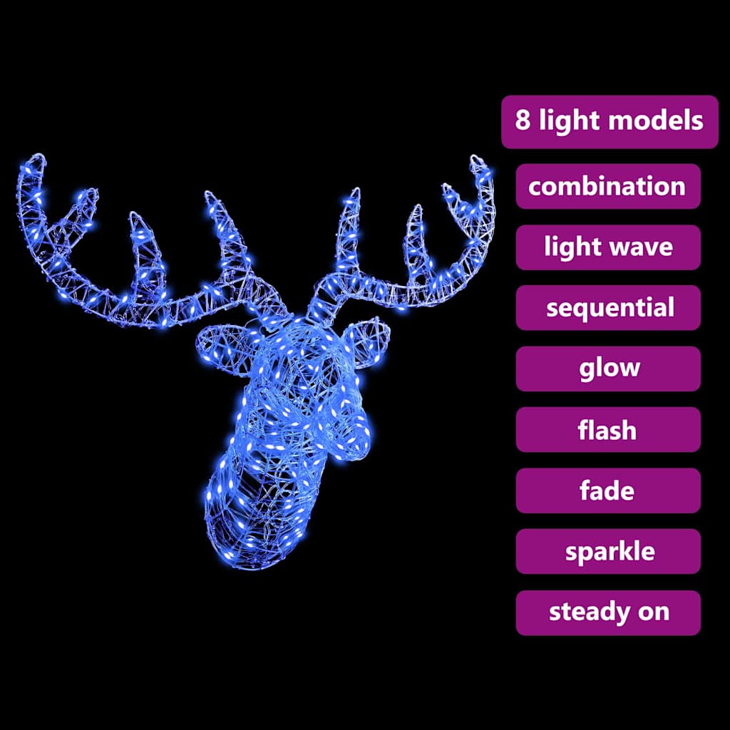 Rentierkopf mit 140 LEDs Blau 68 x 36,5 x 62,5 cm Acryl