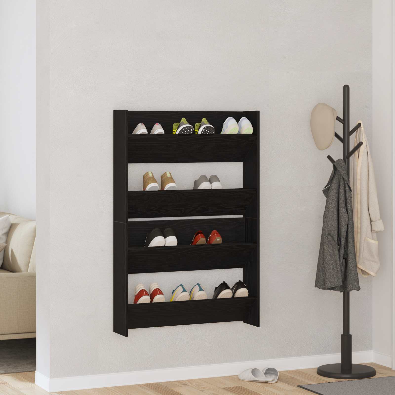 Wand-Schuhschränke 4 Stk. Weiß 60x18x60 cm Holzwerkstoff